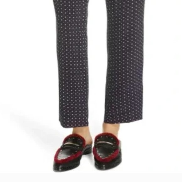 Joie Dicra Ankle Starburst Pants Womens Sz 2 Navy blue & White Lined Front Pleat - Picture 2 of 5